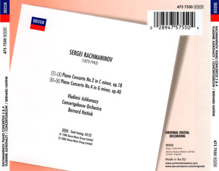 Rachmaninov, Vladimir Ashkenazy, Concertgebouw Orchestra, Bernard Haitink "Piano Concertos · Klavierkonzerte 2 & 4"