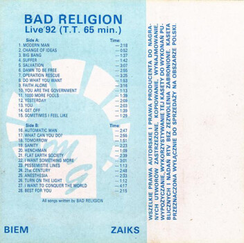 Bad Religion "Loosing My Love - Live '92" MC