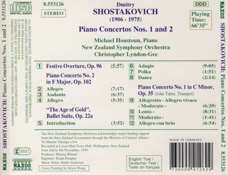 Shostakovich, Michael Houstoun, New Zealand Symphony Orchestra, Christopher Lyndon-Gee "Piano Concertos Nos. 1 And 2, Festive Overture (The Age Of Gold)"