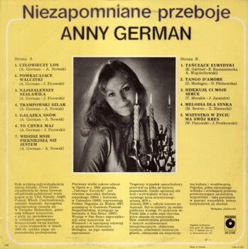 Anna German "Niezapomniane Przeboje Anny German" LP